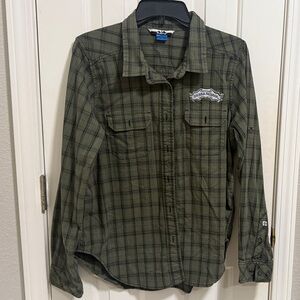 Vintage Kavu Sierra Nevada Women’s Olive Checkered button up